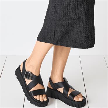 TAMARIS WOMENS WEDGE STRAP SANDAL - BLACK