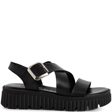 TAMARIS WOMENS WEDGE STRAP SANDAL - BLACK