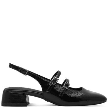 TAMARIS WOMEN LOW HEEL SLINGBACK SANDAL - BLACK PATENT
