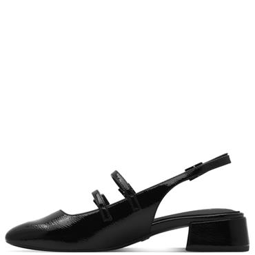 TAMARIS WOMEN LOW HEEL SLINGBACK SANDAL - BLACK PATENT