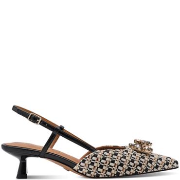 TAMARIS WOMENS LOW HEEL SLING BACK - BLACK MULTI