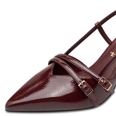 TAMARIS WOMENS MID HEEL SLING BACK - MERLOT PATENT