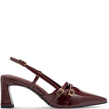 TAMARIS WOMENS MID HEEL SLING BACK - MERLOT PATENT