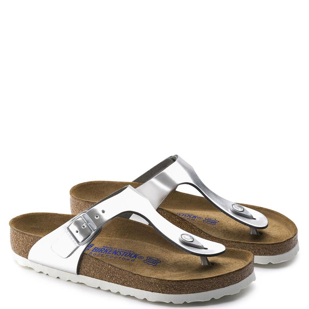 BIRKENSTOCK WOMENS GIZEH BS SANDAL SILVER LEATHER Paul Byron Shoes