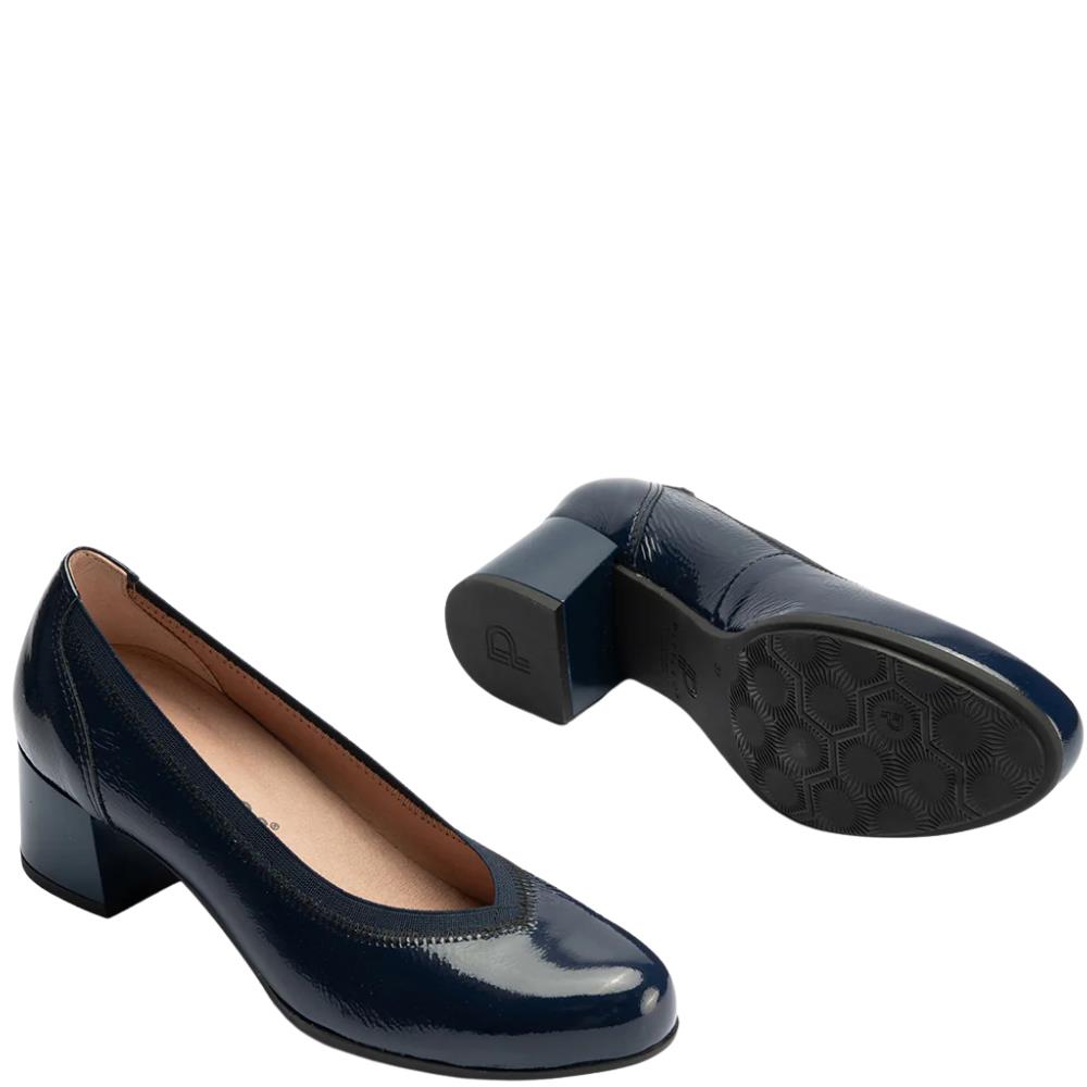 Navpat PITILLOS WOMENS LOW HEEL COURT SHOE - NAVY PATENT | Paul Byron Shoes ...
