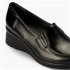 PITILLOS WOMENS WEDGE SLIP ON SHOE - BLACK LEATHER