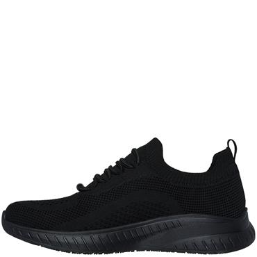 SKECHERS WOMENS SLIP ON LACE WORK SHOE - BLACK