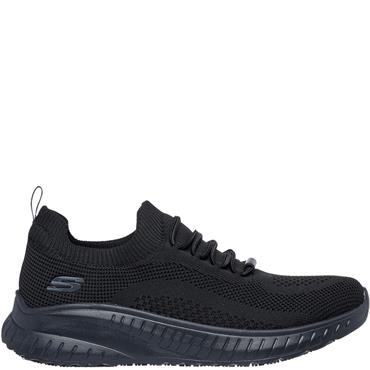 SKECHERS WOMENS SLIP ON LACE WORK SHOE - BLACK
