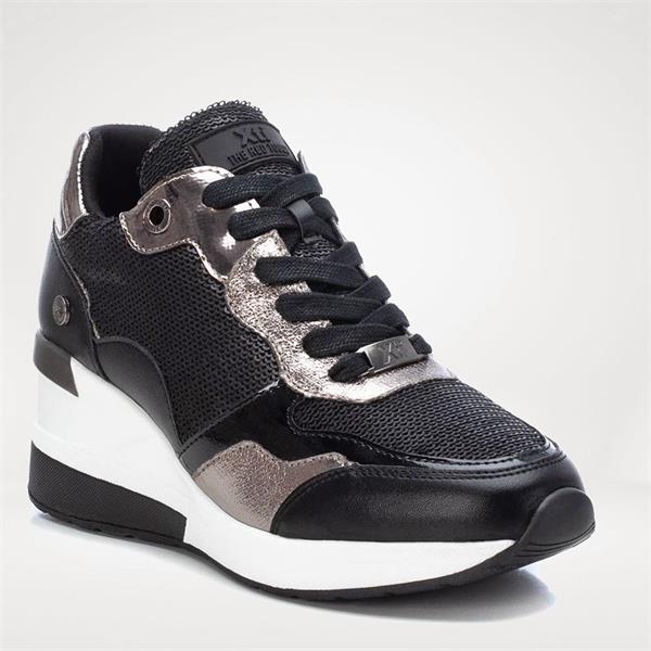 XTI WOMENS WEDGE LACE TRAINER BLACK Paul Byron Shoes Ireland