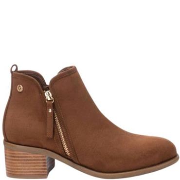 XTI WOMENS ZIP ANKLE BOOT - CAMEL SUEDE