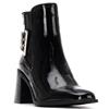 XTI WOMENS BUCKLE STRAP ZIP ANKLE BOOT - BLACK PATENT