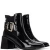 XTI WOMENS BUCKLE STRAP ZIP ANKLE BOOT - BLACK PATENT