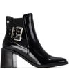 XTI WOMENS BUCKLE STRAP ZIP ANKLE BOOT - BLACK PATENT