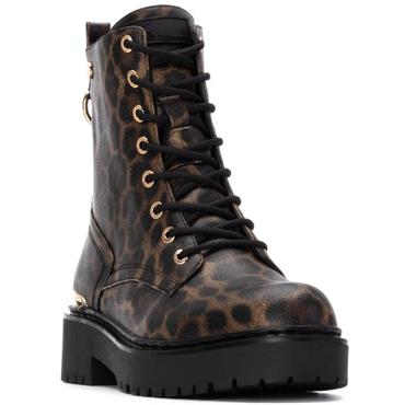 XTI WOMENS ANIMAL PRINT ZIP LACE BOOT - LEOPARD