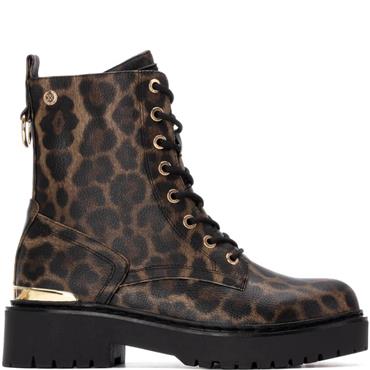 XTI WOMENS ANIMAL PRINT ZIP LACE BOOT - LEOPARD