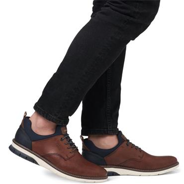 RIEKER MENS LACE CASUAL SHOE - NAVY BROWN
