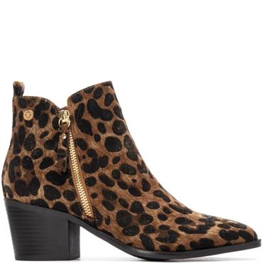 XTI WOMENS ANIMAL PRINT ZIP ANKLE BOOT - LEOPARD ANIMAL PRINT