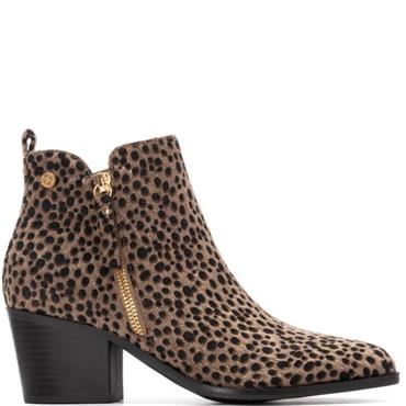 XTI WOMENS ANIMAL PRINT ZIP ANKLE BOOT - LEOPARD ANIMAL PRINT