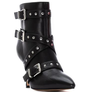 XTI WOMENS ZIP STUD STRAP ANKLE BOOT - BLACK