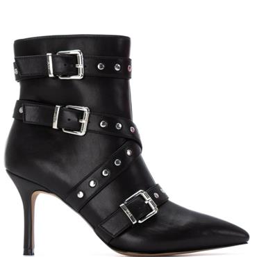 XTI WOMENS ZIP STUD STRAP ANKLE BOOT - BLACK
