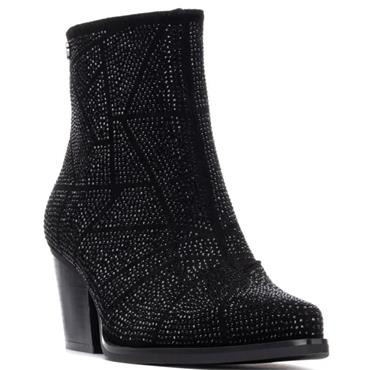 XTI WOMENS DIAMANTE ZIP ANKLE BOOT - BLACK
