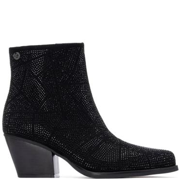 XTI WOMENS DIAMANTE ZIP ANKLE BOOT - BLACK