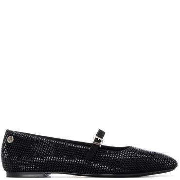 XTI WOMENS DIAMANTE FLAT STRAP SHOE - BLACK