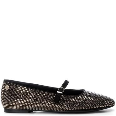 XTI WOMENS DIAMANTE FLAT STRAP SHOE - GOLD