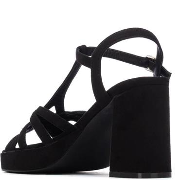 XTI WOMENS HIGH HEEL STRAP SANDAL - BLACK SUEDE