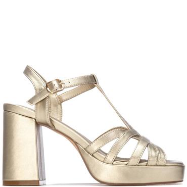 XTI WOMENS HIGH HEEL STRAP SANDAL - GOLD