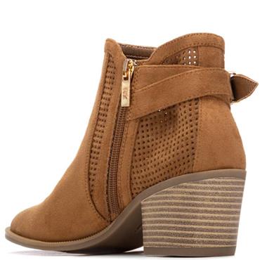 XTI WOMENS ZIP ANKLE BOOT - CAMEL SUEDE