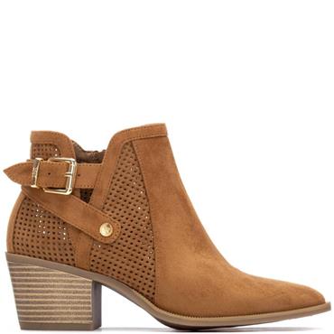 XTI WOMENS ZIP ANKLE BOOT - CAMEL SUEDE