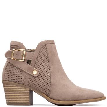 XTI WOMENS ZIP ANKLE BOOT - TAUPE SUEDE