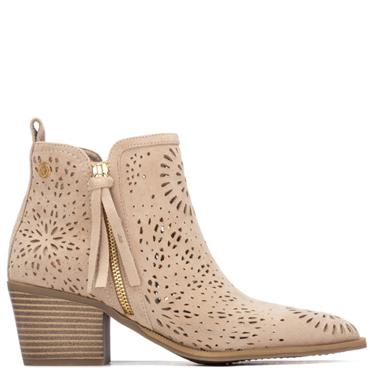XTI WOMENS ZIP ANKLE BOOT - BEIGE SUEDE