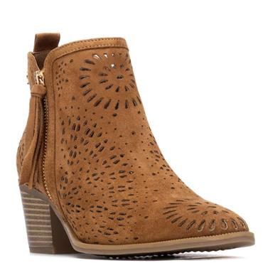 XTI WOMENS ZIP ANKLE BOOT - CAMEL SUEDE