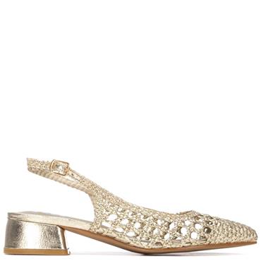 XTI WOMENS LOW HEEL SLING BACK - GOLD