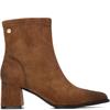 XTI WOMENS BLOCK HEEL ZIP ANKLE BOOT - CAMEL