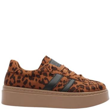 REFRESH WOMENS LACE TRAINER - CAMEL LEOPARD