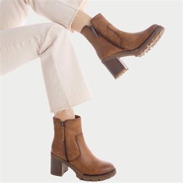 REFRESH WOMENS ZIP ANKLE BOOT - CAMEL