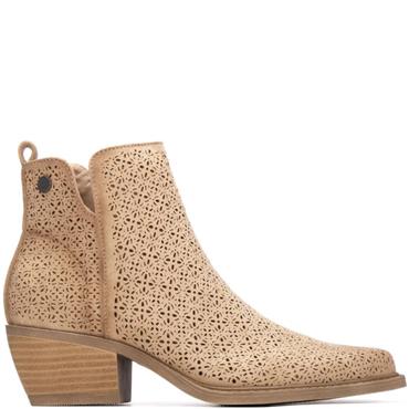 REFRESH WOMENS ZIP ANKLE BOOT - BEIGE SUEDE