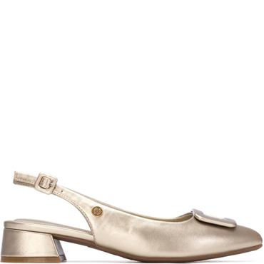 REFRESH WOMENS LOW HEEL SLING BACK - GOLD