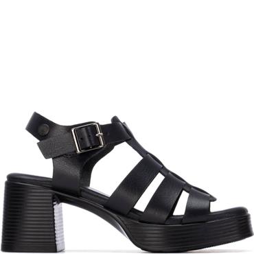 REFRESH WOMENS MID HEEL STRAP SANDAL - BLACK