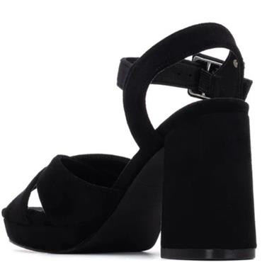 REFRESH WOMENS HIGH HEEL STRAP SANDAL - BLACK SUEDE