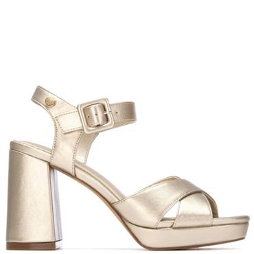 REFRESH WOMENS HIGH HEEL STRAP SANDAL - GOLD SUEDE