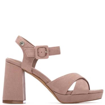 REFRESH WOMENS HIGH HEEL STRAP SANDAL - NUDE SUEDE