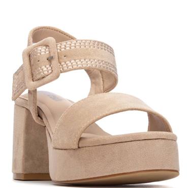 REFRESH WOMENS HIGH HEEL STRAP SANDAL - BEIGE