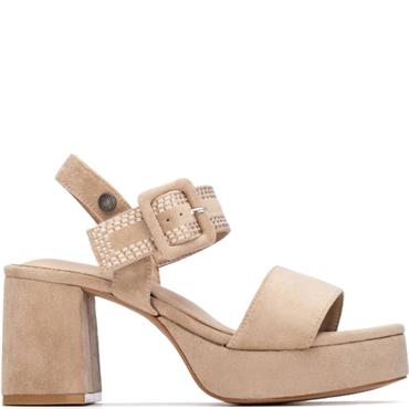 REFRESH WOMENS HIGH HEEL STRAP SANDAL - BEIGE