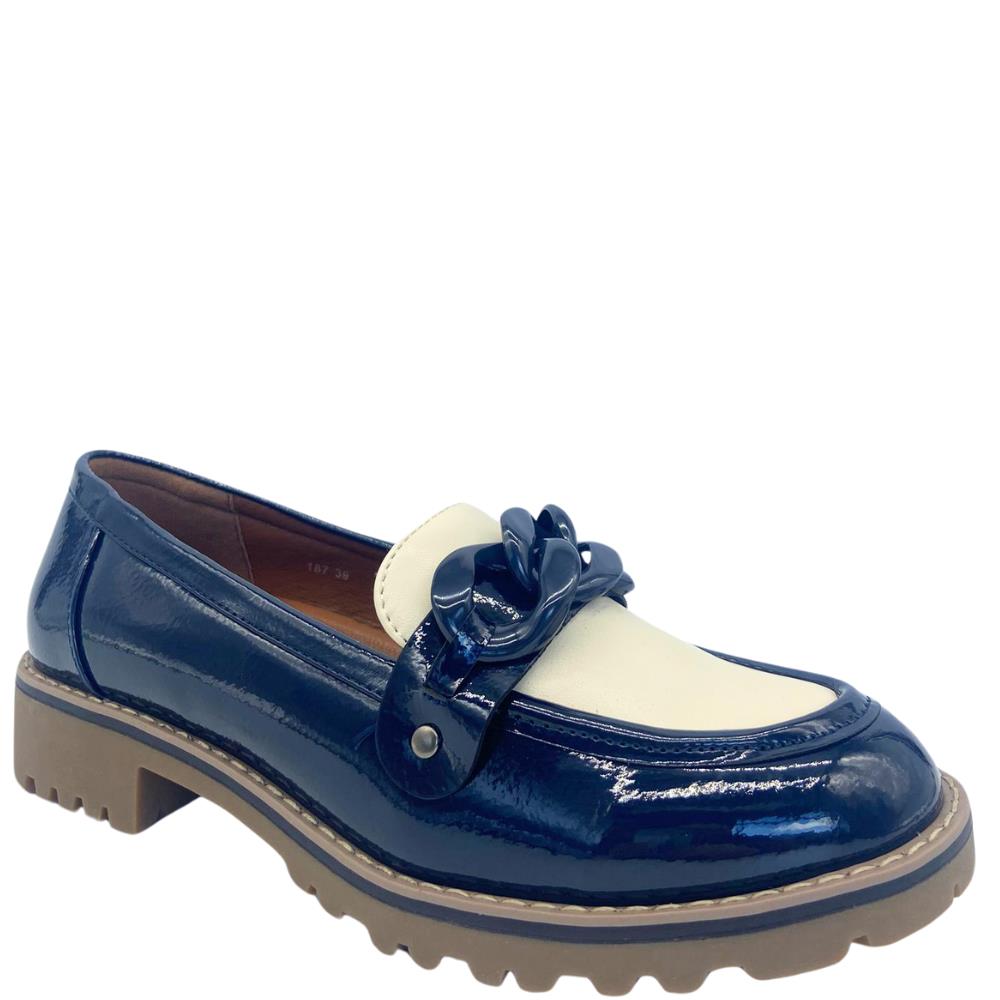 Navpat REDZ WOMENS CHAIN LOAFER - NAVY PATENT | Paul Byron Shoes | Ireland
