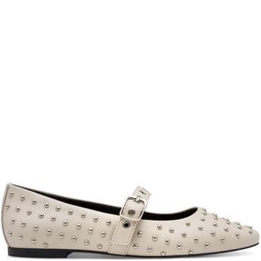 MARCO TOZZI WOMENS FLAT STUD STRAP SHOE - CREAM