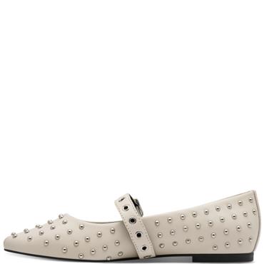 MARCO TOZZI WOMENS FLAT STUD STRAP SHOE - CREAM